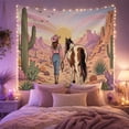 thumbnail image 2 of Cowgirl with Horse on Desert Trail by Saguaro Cacti at Sunset, Serene Retro for Western Art Lovers, Western Country Decor Wall Art, Birthday Gift Tapestry Wall Hanging for Bedroom and Living Room, 2 of 7