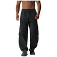 thumbnail image 2 of USNSM Mens Casual Cargo Pants Lightweight Breathable Baggy Fit Multiple Pockets Loose Wide Leg Streetwear Trousers Black L, 2 of 8