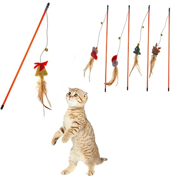 Windfall Feather Teaser with Belll Exercise Training Plush Funny Cat Stick Toy Kitten Toy, Interactive Catcher Teaser and Funny Exercise for Kitten or Cats.