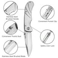 thumbnail image 7 of Dispatch 4.5” Folding Pocket Knife with Stainless Steel Handle and Clip, 3Cr Brushed Finish Blade, Silver, 7 of 7