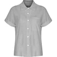 thumbnail image 4 of Womens Short Sleeve Cotton Button Down Up Shirt Summer Collared Collared V-Neck Loose Fit Blouse Casual Collared Plain Beach Office with Pockets Lightweight Tops, 4 of 5