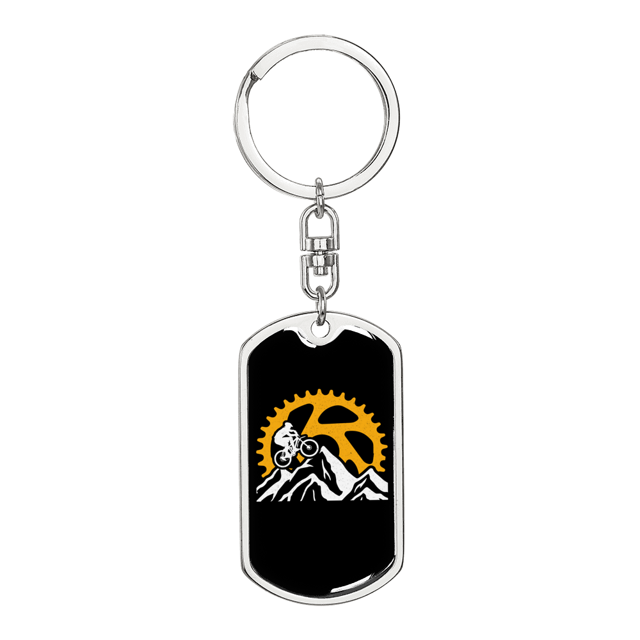 Mountain Bike Riding Cycling Stainless Steel or 18k Gold Premium Swivel Dog Tag Keychain