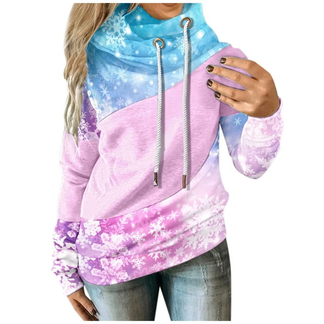 Chandail en Molleton d'Hiver pour Femmes, Cardigan à Col Rond Chaud, Blouse Mi-Longue Ample, Chandail à Capuchon de Noël, Pull Imprimé Xmas