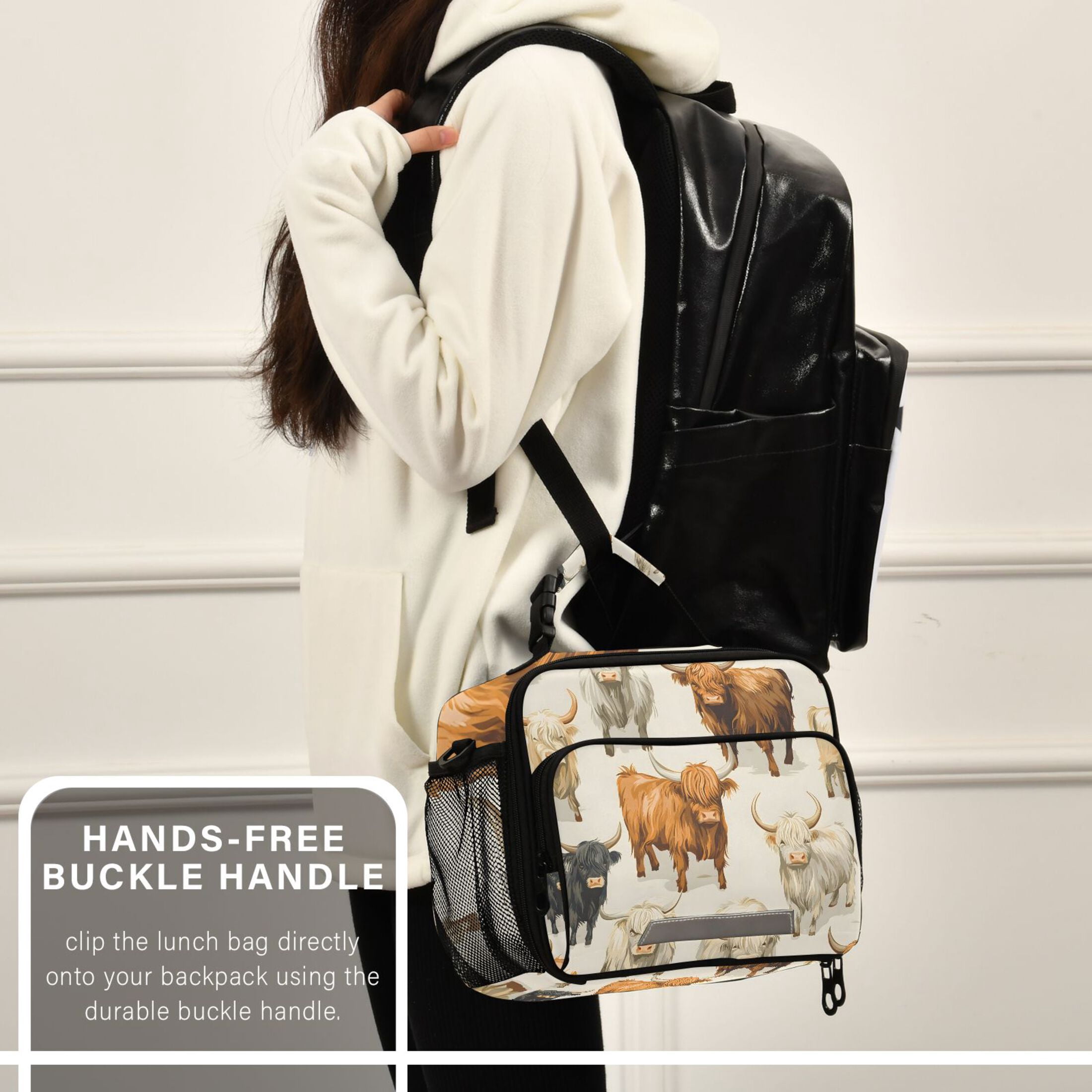 ALAZA Highland Cows Lunch Box Insulated Cooler Bag Reusable Tote Bags Shoulder Strap