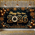 thumbnail image 5 of Gold Decor Happy New Year Banner Firework Design New Year Backdrop Clock City Skyline Year 2026 Background for New Year Party New Year Eve Celebration Indoor Decoration, 5 of 9