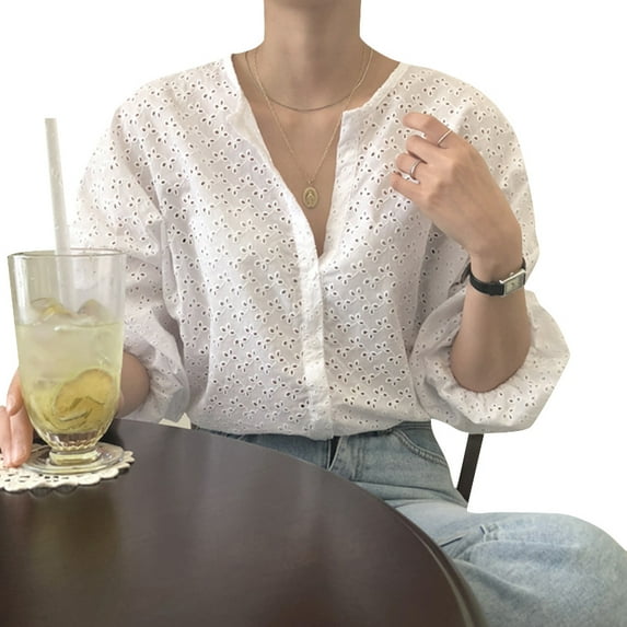 ZANZEA Women Casual Hollow Out Long Sleeve O-Neck Blouse Shirt
