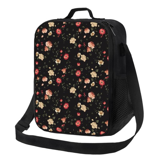 Fotbe Red White Flowers Lonchera Bolsa de Almuerzo para Hombres y Mujeres, Lonchera de Gran Capacidad, Bolsa de Almuerzo Reutilizable, Bolsa Térmica Aislante