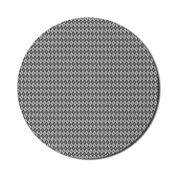 Black and White Mouse Pad for Computers, Monochrome Rhombus with Lines and Dots Geometric Composition of Shapes, Round Non-Slip Thick Rubber Modern Mousepad, 8" Round, Black and White, by Ambesonne