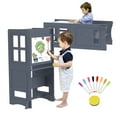 thumbnail image 1 of Toddler Tower Kitchen Helper, Bathroom Toddler Learning Standing Tower, Adjustable-Height, Toddler Step Stool 2 in 1 Convertible Table and Chair, Whiteboard and Safety Rail for Kids, 1 of 8