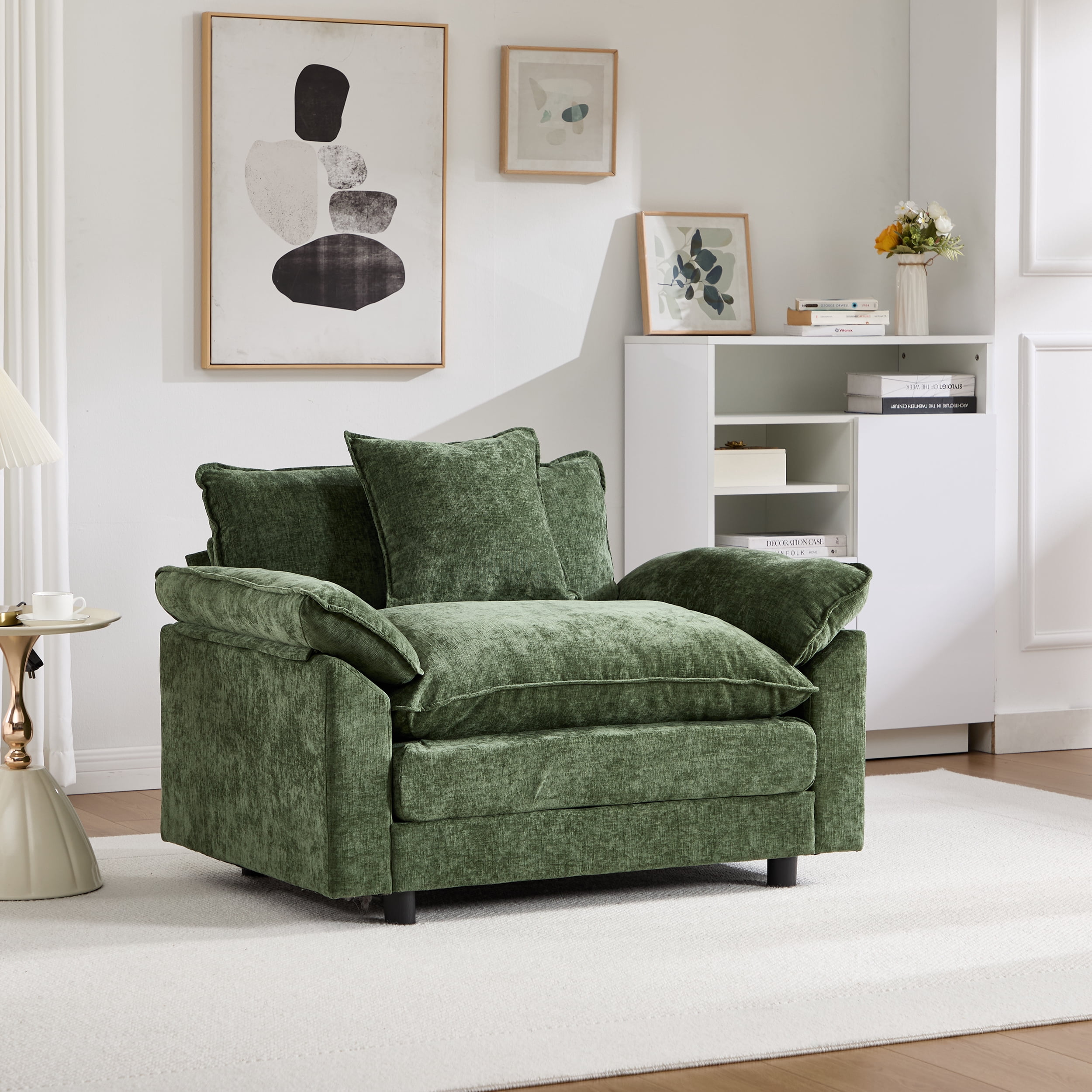 44.5" Accent Chair with Ottoman Club Chair Chenille Upholstered Armchair