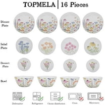 Floral Melamine Dinnerware Set, 16 Pieces for 4, Indoor and Outdoor Use