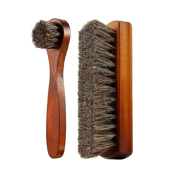 2Pcs Gentle Horsehair Leather Care Brush Set for Shoes Accessories Keeping Leather Goods Pristine