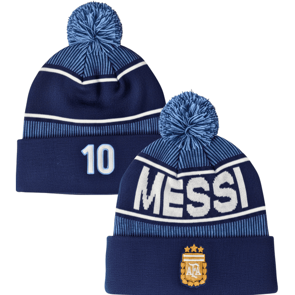 Icon Sports AFA Messi #10 Pom Pom Beanie, Blue Striped, 100% Acrylic, OSFM