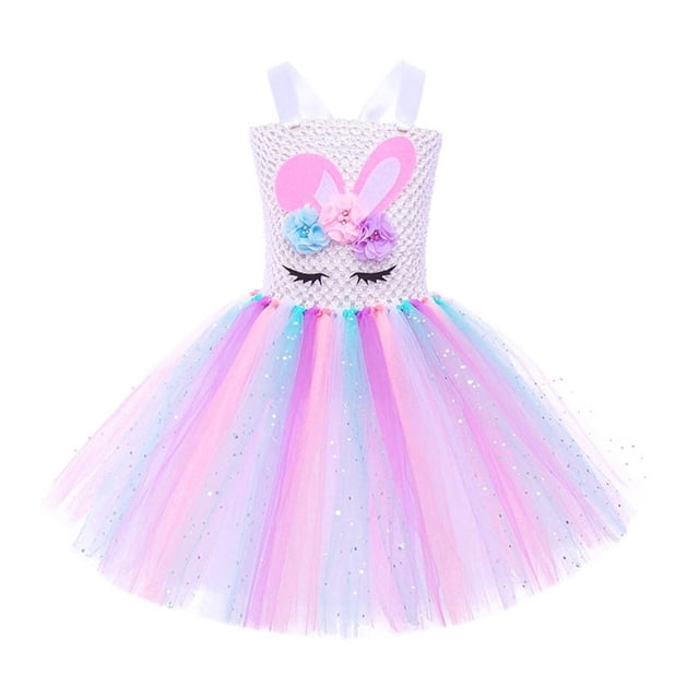 Icvfdpl Robe d'Été pour Filles Enfants Décorations d'Anniversaire de Carnaval Tenue de Fête Princesse Tutu Robe d'Été Blanche Loisirs 10-12 Ans