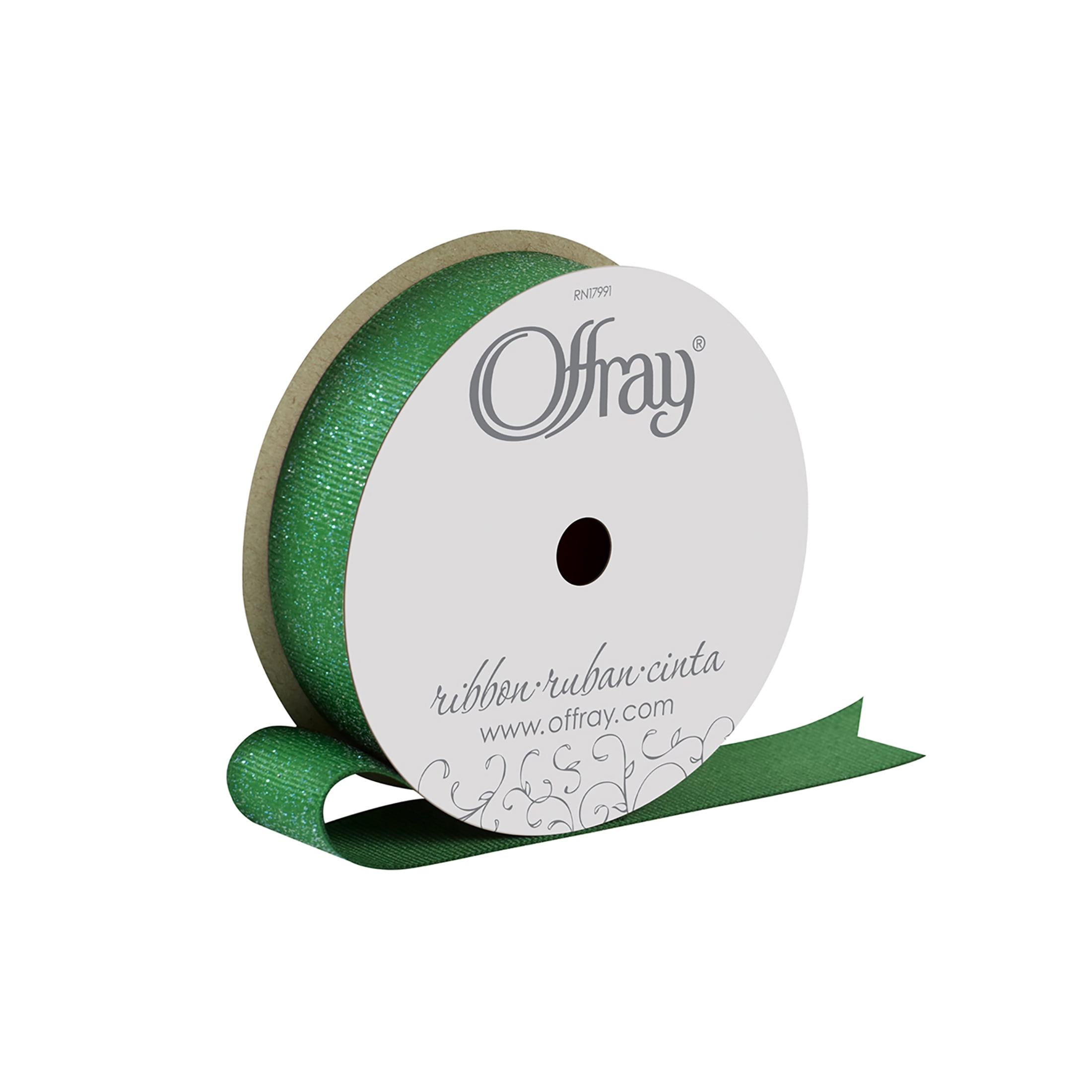 Offray Ribbon, Emerald Green 7/8 inch Grosgrain Glitter Polyester Ribbon for Sewing, Crafts, and Gifting, 9 feet, 1 Each