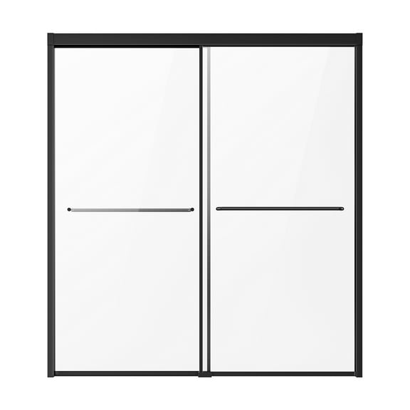 KFFKFF Bath Shower Enclosure, Dimensions 50-60 in. Height, Partially Encased Dual Slide Bath Door, Partially Encased Glide Bath Door with 1/4 in Shatter-Resistant Toughened Glass, Black