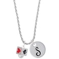thumbnail image 1 of Delight Jewelry Silvertone Card Suits Square Spinner Silvertone Script Initial Disc - S - Charm Necklace, 20"+3", 1 of 4
