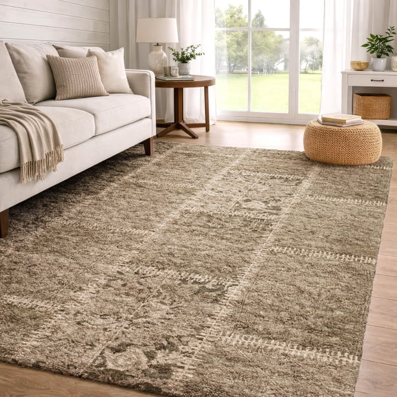 Addison Rugs Dream Shag Premium Machine Washable Transitional Patchwork Brown Rectangle Rug, 10' x 14'