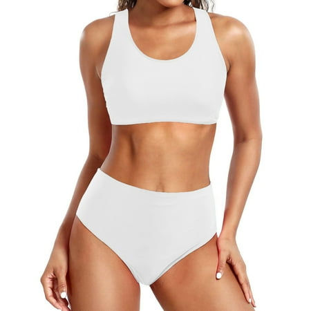 2 Piece Bikinis V-Neck for Women Women s Solid Color Fashionable Casual Triangle Underwear Bikini Swimsuit Set Beach Vacation Clothes White