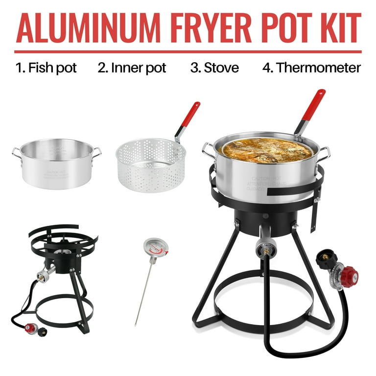 Propane Outdoor Fish Fryer Set, 10 Quart Aluminum Seafood Boiler Steamer  Kit Crawfish Fish Fryer, 50,000 BTU Stock Pot with Crawfish Cooker Pot  Basket 