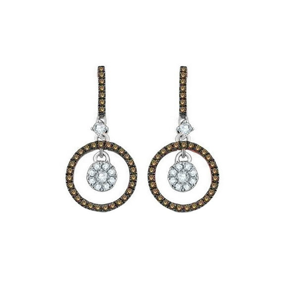 AFFY Champagne & White Natural Diamond Cluster Circle Drop Earrings In 10K Solid White Gold (1/2 Ct)