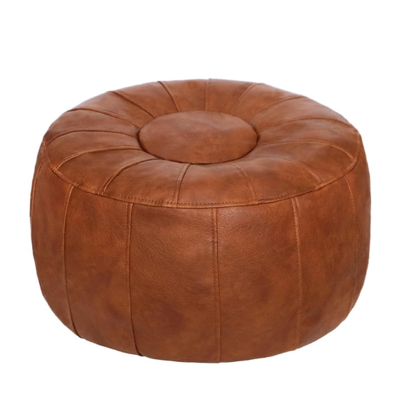 Thgonwid 21.7*13.7 inch Indoor Vegan Leather Pouf, Light Brown (Comes with No Filler)