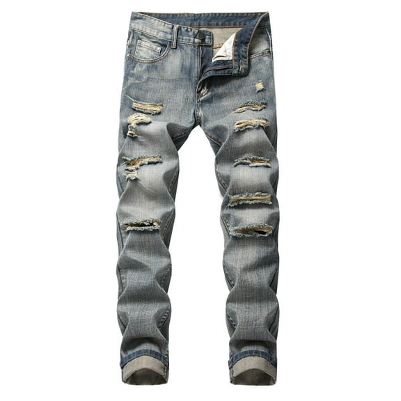 Tejiojio Men's and Big Men's Flat Front Comfort Waist Flex Pants Men's Fashion Slim Fit Personality straightl Casual Ripped Jeans Denim Pants