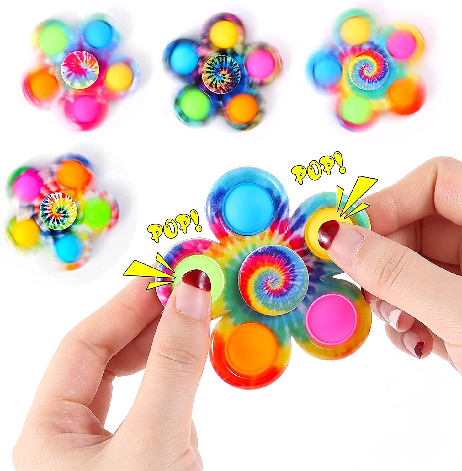 Fidget Spinner Push it Toys Tie-Dye Popper Bubble Sensory Stress Relief for Kids 