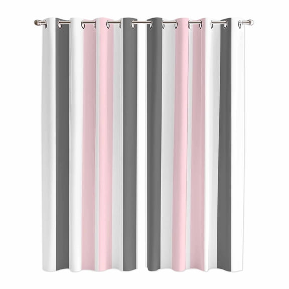 Pink Grey Striped Kitchen Curtains 84 Inch Length, Gray Modern Abstract Art Grommet Top Bedroom Living Room Curtains, Light Filtering Cafe Curtain Drapes 2 Panels Set 84''x84''