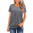thumbnail image 1 of Blusa de cuello redondo fruncido a la moda para mujer, camisetas de manga corta holgadas de Color sólido, camiseta clásica de verano Pompotops  hkajfhjk464713, 1 of 8