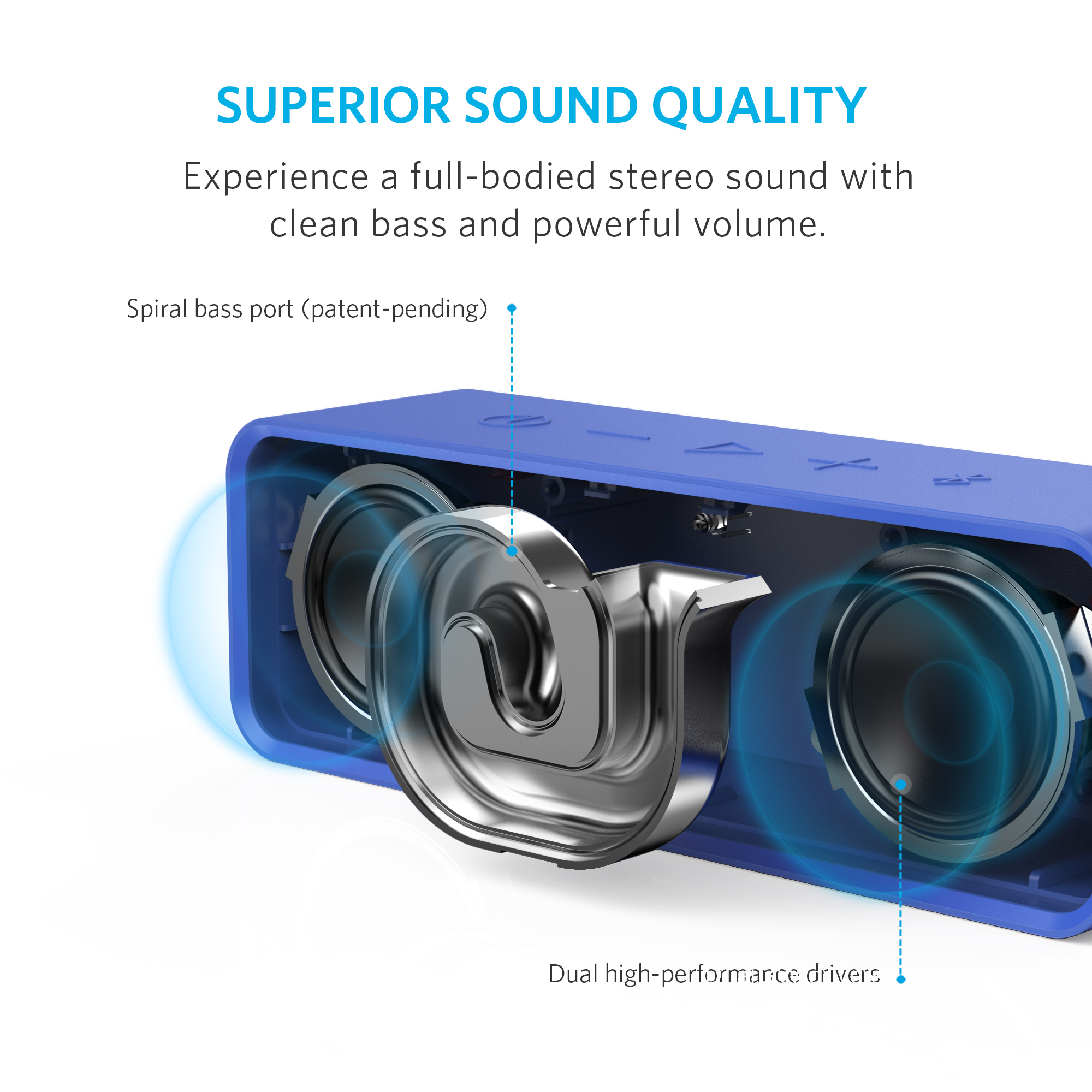Anker Soundcore Bluetooth Speaker with 24-Hour Playtime, 66-Feet Bluetooth Range & Built-in Mic, Dual-Driver Portable Wireless Speaker with Low Harmonic Distortion and Superior Sound - Blue Blue Speaker - image 4 of 4