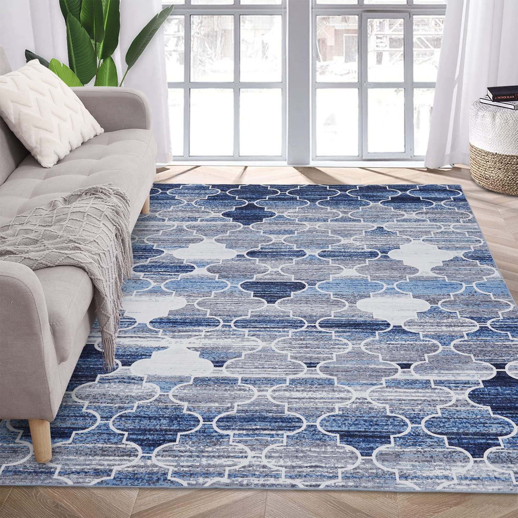 Geometric Print Area Rug, Low Pile Waterproof NonSlip Doormat Floor