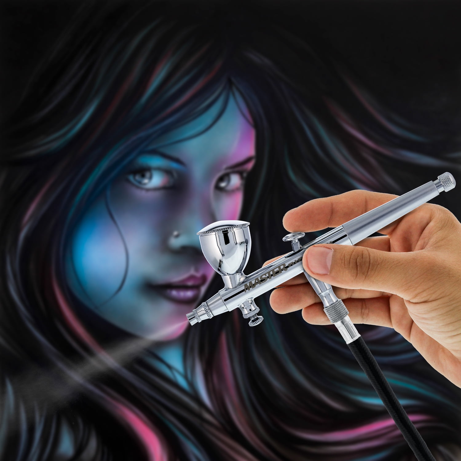 3 Cup Master G46 Dual-Action Gravity Airbrush Set Hobby Auto Paint Cake Tattoo