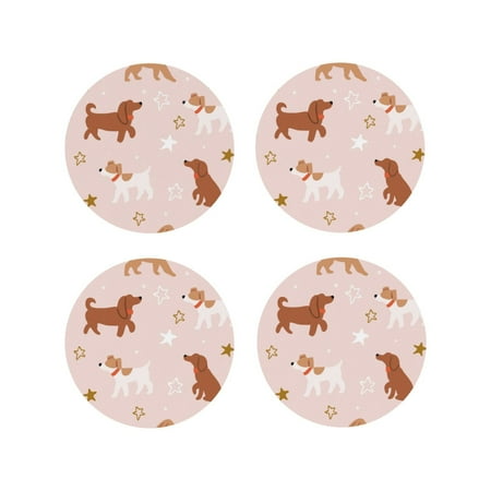 

Drink Coasters Set of 4 star cute dog Leather Coasters for Coffee Table Protector Heat Resistant Cute Coasters for Home Decor Housewarming Gifts Bar Kitchen 4 Inch Round Shape