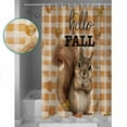 thumbnail image 3 of Extra Long Shower Curtain 72x84 Inch, Squirrel Hello Fall Shower Curtain Waterproof Bathroom Decor Maple Leaf Thanksgiving Orange Plaid Fabric Bath Curtain Set Accessories with Hooks, 3 of 6