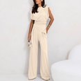 thumbnail image 2 of MSJUHEG Two Piece Sets for Women Dressy Beach Sets for Women Lounge Sets for Women Sleeveless Round Neck Tank Tops Beach Vacation Clothes for Women Tank Crop Top Wide Leg Pants Set Beige L, 2 of 6