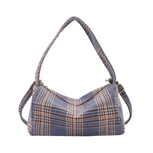 Qarigey Bolso de hombro de lona para mujer, bolso de mano informal de viaje a cuadros, bandolera de gran capacidad, organizadores, bolsos de mensajero de Bolsas de mensajero y de hombro Azul Qarigey AP012670-02