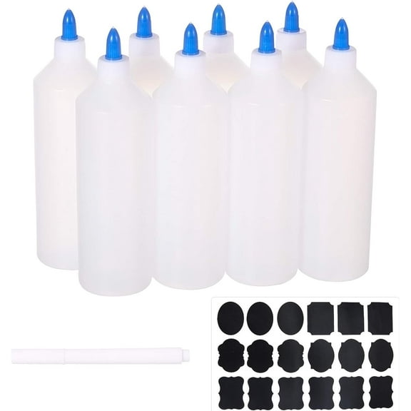 16oz Squeeze Bottles with Cap Paint Pigment Storage Bottle Twist Caps with Marker Pen Chalkboard Sticker Labels for Paint DIY Liquid Products (pack of 8) Plastic