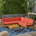 thumbnail image 3 of GDF Studio Parma Outdoor 5-Seater Acacia Wood Sectional Sofa Set, Teak and Red, 3 of 9