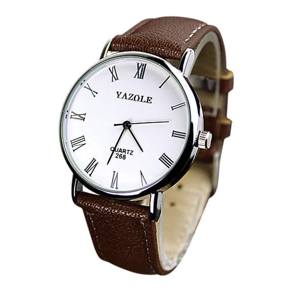 Mens Blu-Ray Roman Numerals Quartz Analog Wrist Watch, Black Band Black Dial, Leather Band