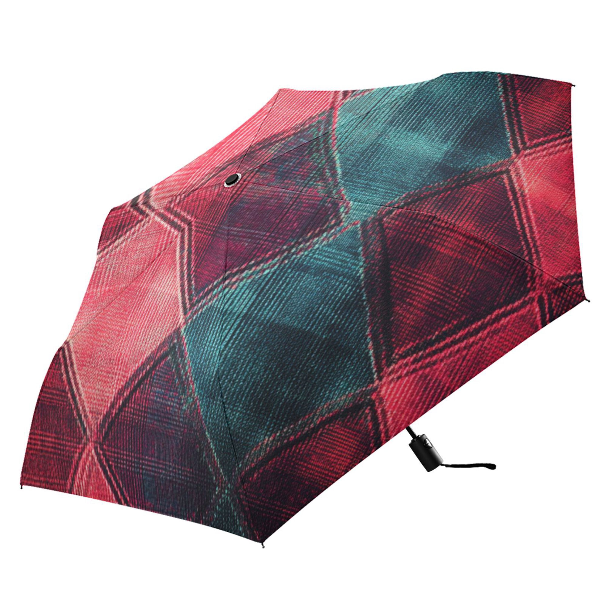 FORMRS Travel Umbrella Folding Auto Open Close Windproof Rain UV Protection, Vibrant Green Tartan Pattern