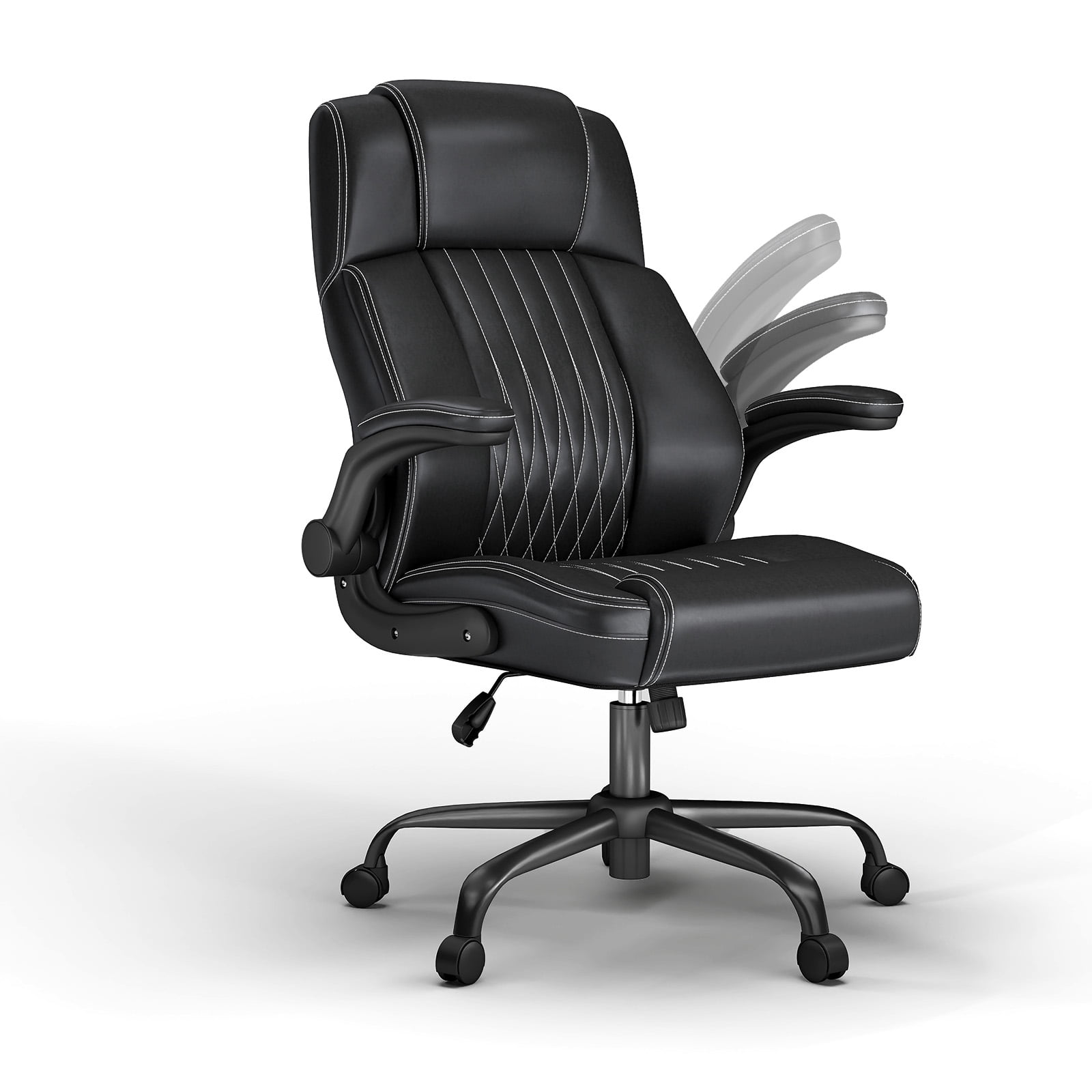 High-Back Executive Office Chair, Black PU Leather, Adjustable Armrests, Headrest & Lumbar Support, Ergonomic Swivel Boss Chair
