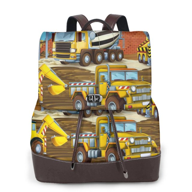 Balery Different Construction Site Vehicles Mochila de Cuero para Mujeres, Gran Capacidad, Bolsa de Viaje Multifuncional, Mochila de Cuero y Bolsa de Hombro para Mujeres