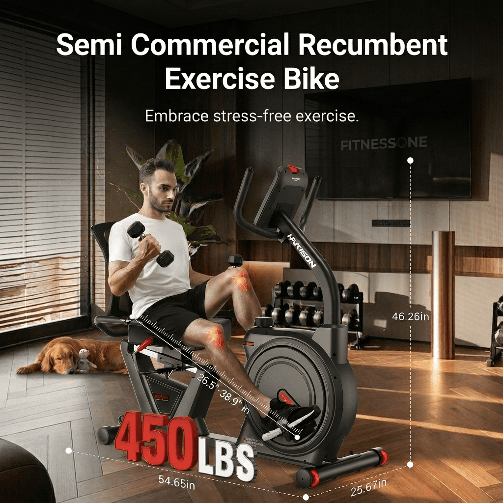 HARISON Semi-Commercial Recumbent Exercise Bike for Home, Heavy Duty 450LBS Capacity Stationary Bike for Seniors with 16-Level Magnetic Resistance & Bluetooth