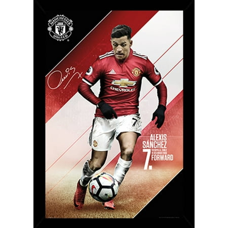 Man UTD Sanchez 17/18 Poster in a Black Wood Frame (24x36) (Best Man Utd Wallpapers)