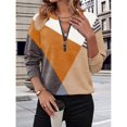 thumbnail image 4 of Camiseta de Larga para Mujer, Cuello Redondo, Estilo Casual, con Media Cremallera, Estampado Geométrico y Bloques de Color. Caqui M, 4 of 8