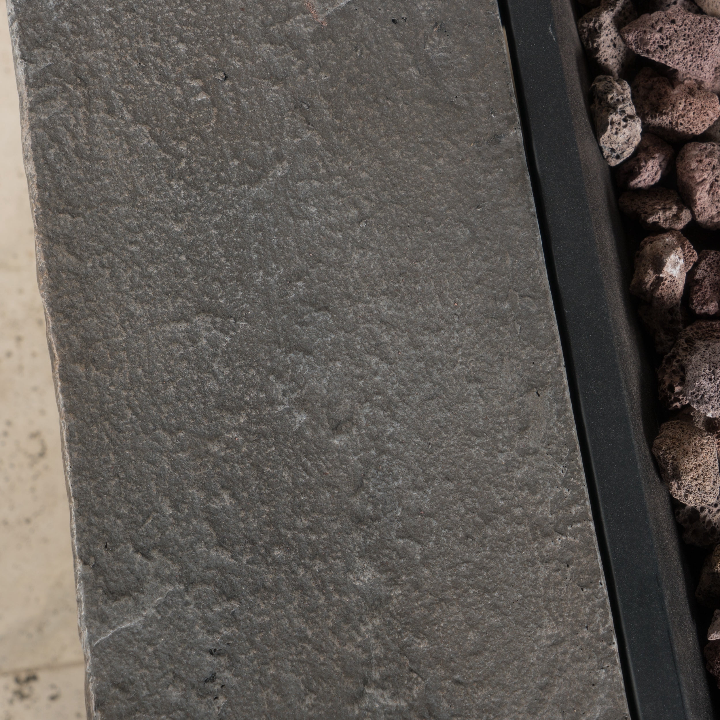 Loene Outdoor Square Fire Pit, Natural Stone Finish