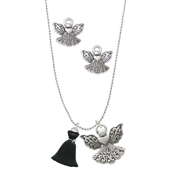 Delight Jewelry Black Dress Silver tone Guardian Angel Charm Necklace and Stud Earrings