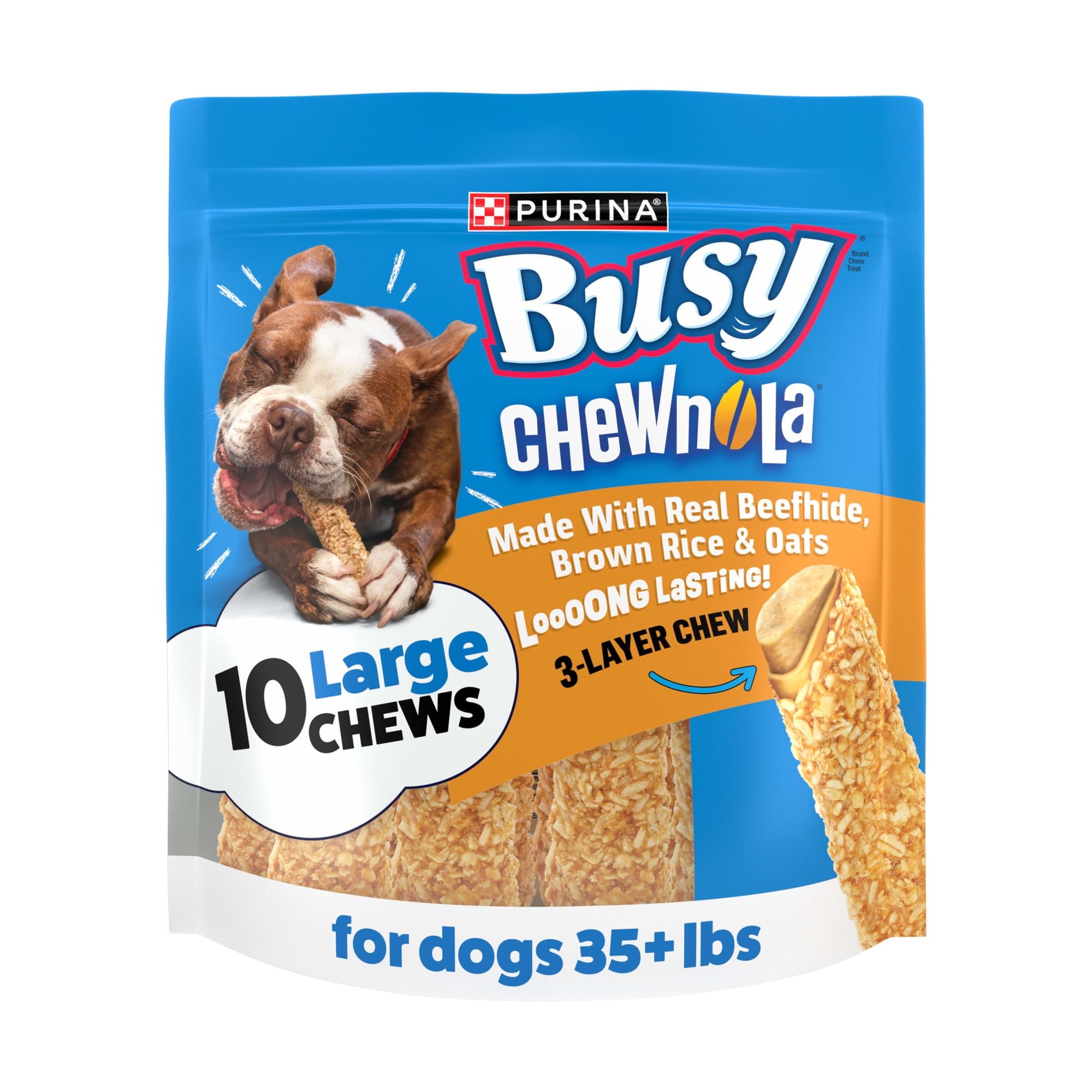 Purina Busy Chewnola Large Breed Beefhide Chews for Dogs, Long-Lasting Dog Snacks, 20 oz, 4 Pack