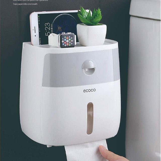Dispensador de papel higiénico montado en la pared Caja de papel higiénico Caja de almacenamiento con cajón Sin perforación Soporte de papel impermeable a prueba de polvo Material ABS